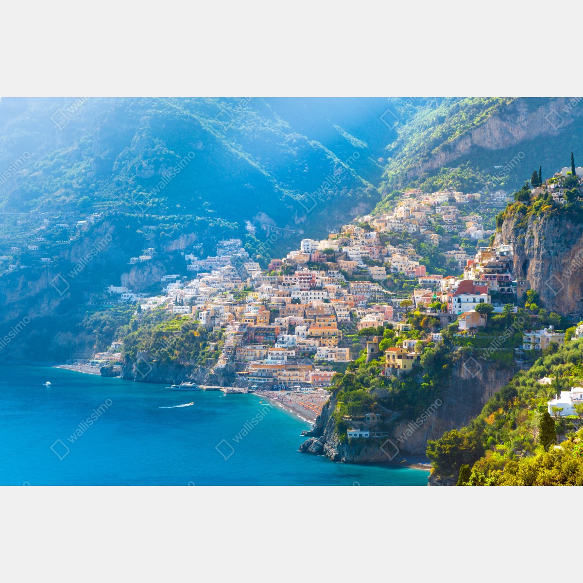 Naklejka repozycjonowalna Positano: kolorowa wioska na wybrzeżu Amalfi – Wallissimo® Naklejka repozycjonowalna Positano: kolorowa wioska na wybrzeżu Amalfi – Wallissimo®