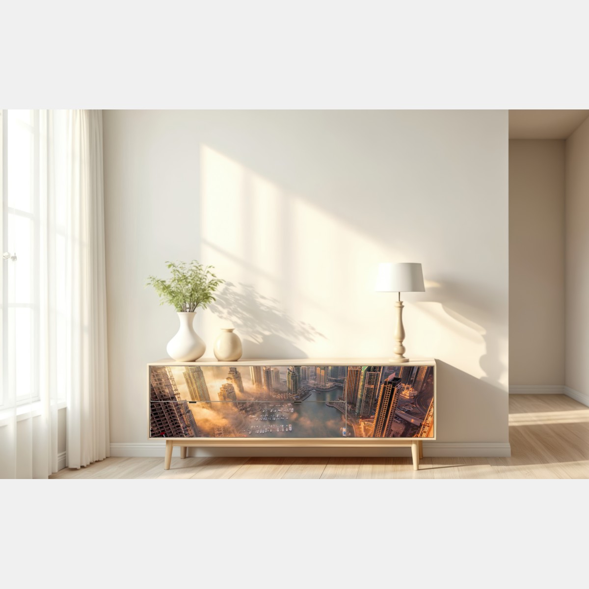 Naklejka repozycjonowalna Dubaj marina zachód słońca – Wallissimo® Naklejka repozycjonowalna Dubaj marina zachód słońca – Wallissimo®