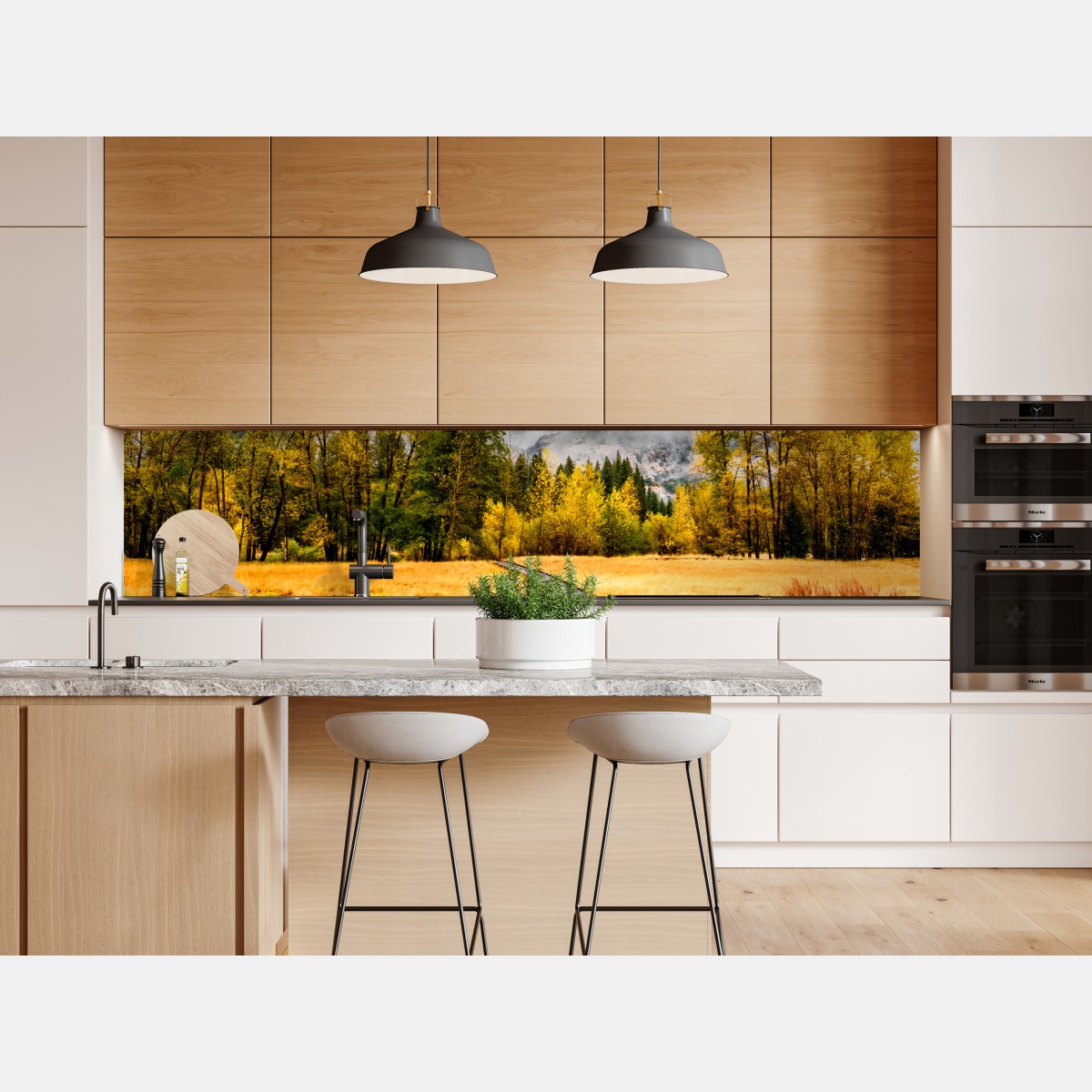 Naklejka repozycjonowalna jesienna kładka prowadząca do wodospadu – Wallissimo® Naklejka repozycjonowalna jesienna kładka prowadząca do wodospadu – Wallissimo®