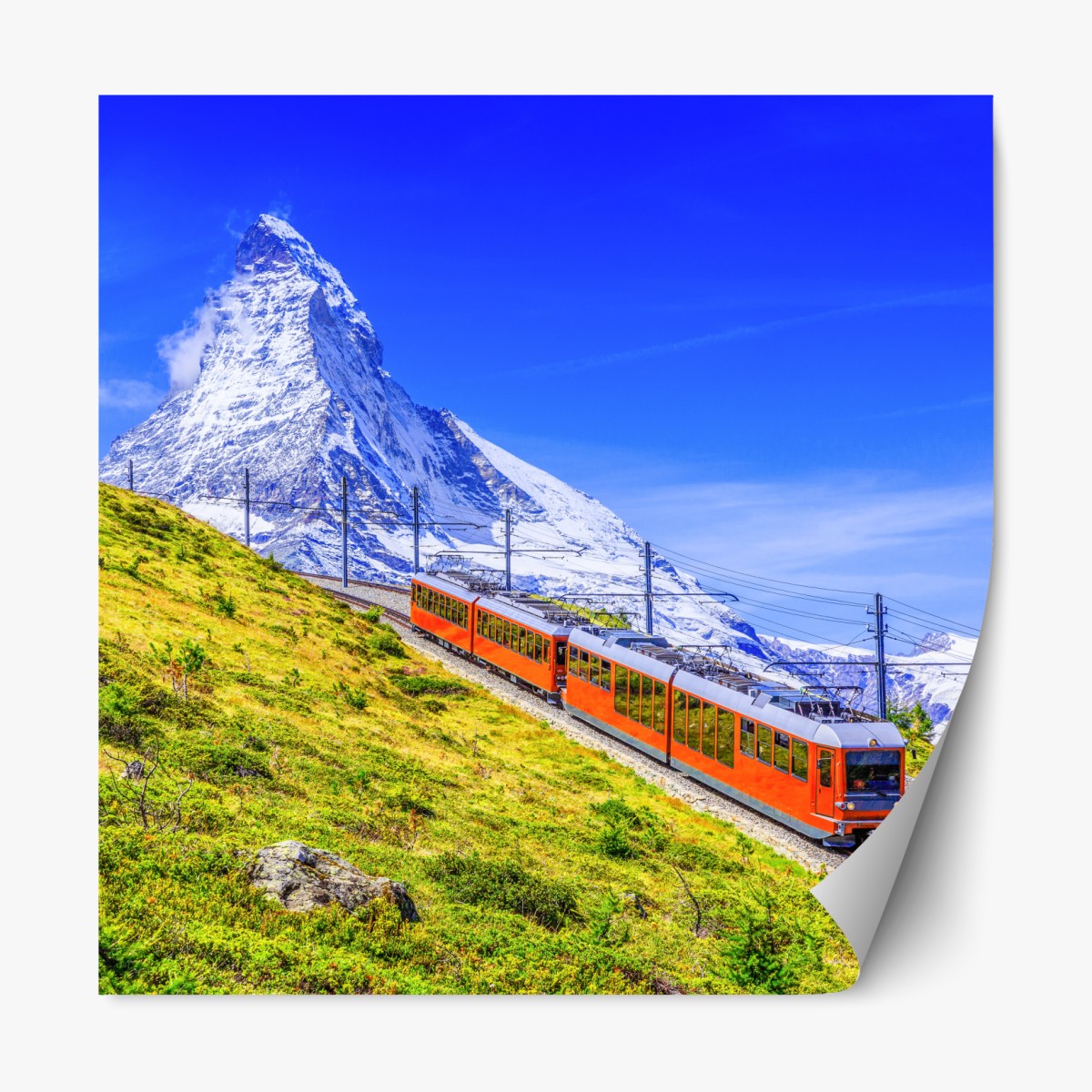 Repositionable sticker Gornergrat train beneath Matterhorn