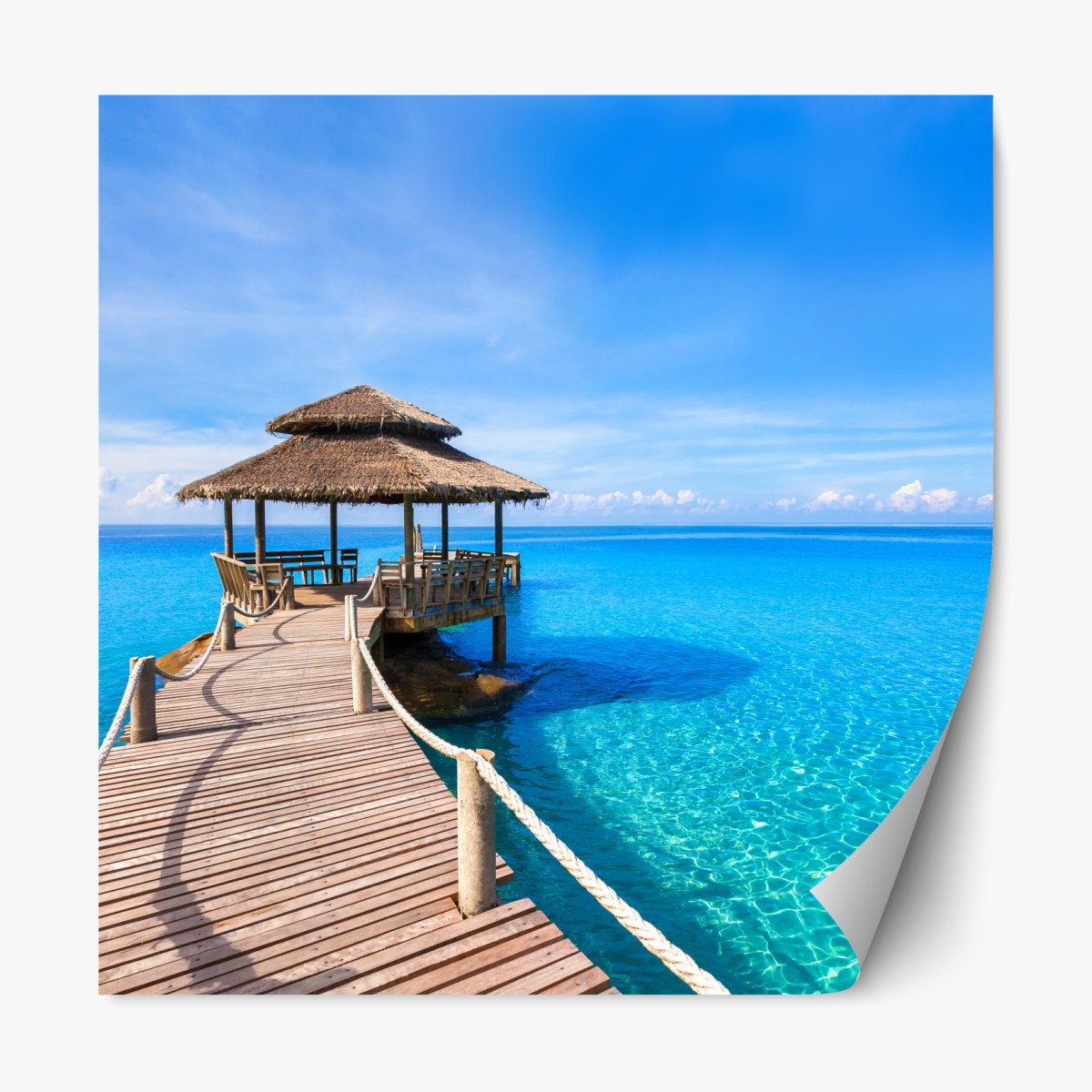 Repositionable sticker tropical pier over turquoise sea