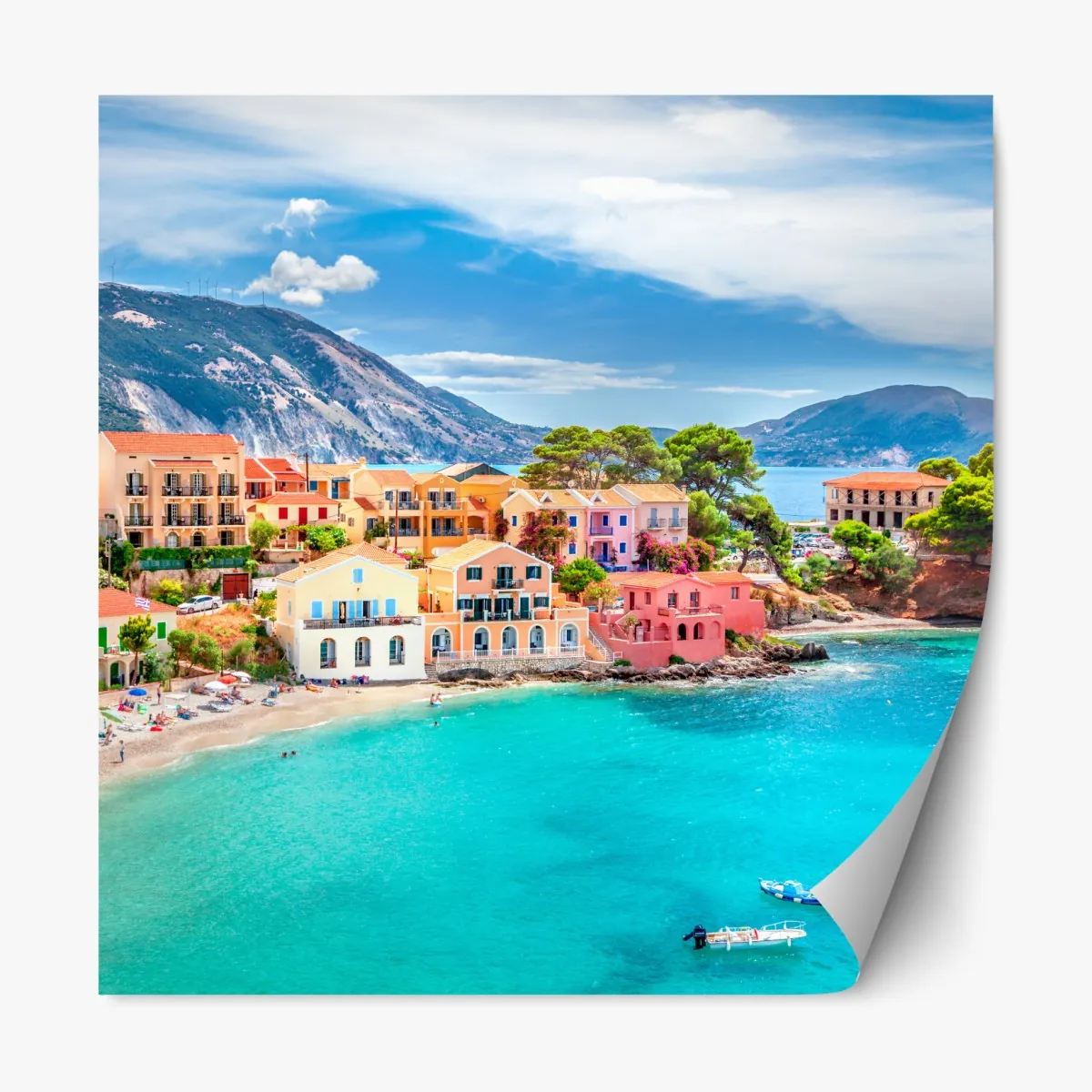 Naklejka repozycjonowalna Assos nadmorska sceneria, Kefalonia – Wallissimo® Naklejka repozycjonowalna Assos nadmorska sceneria, Kefalonia – Wallissimo®