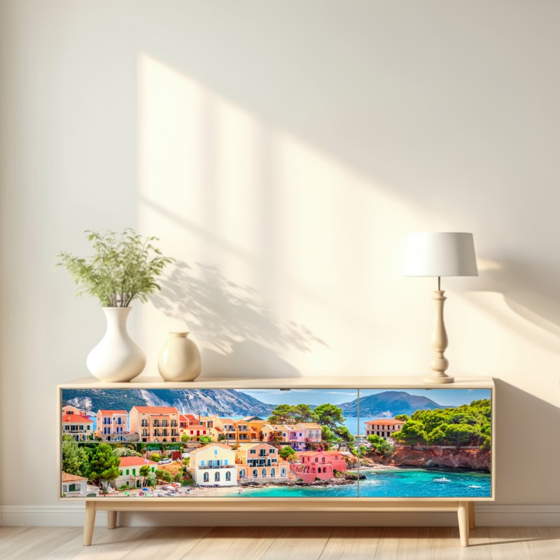 Naklejka repozycjonowalna Assos nadmorska sceneria, Kefalonia – Wallissimo® Naklejka repozycjonowalna Assos nadmorska sceneria, Kefalonia – Wallissimo®