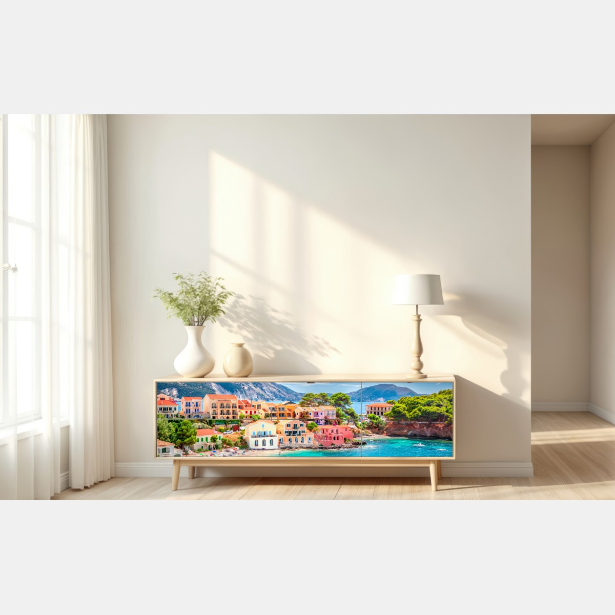 Naklejka repozycjonowalna Assos nadmorska sceneria, Kefalonia – Wallissimo® Naklejka repozycjonowalna Assos nadmorska sceneria, Kefalonia – Wallissimo®