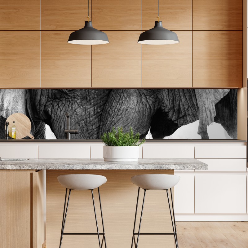 Naklejka repozycjonowalna uścisk słoni czarno-biały portret – Wallissimo® Naklejka repozycjonowalna uścisk słoni czarno-biały portret – Wallissimo®