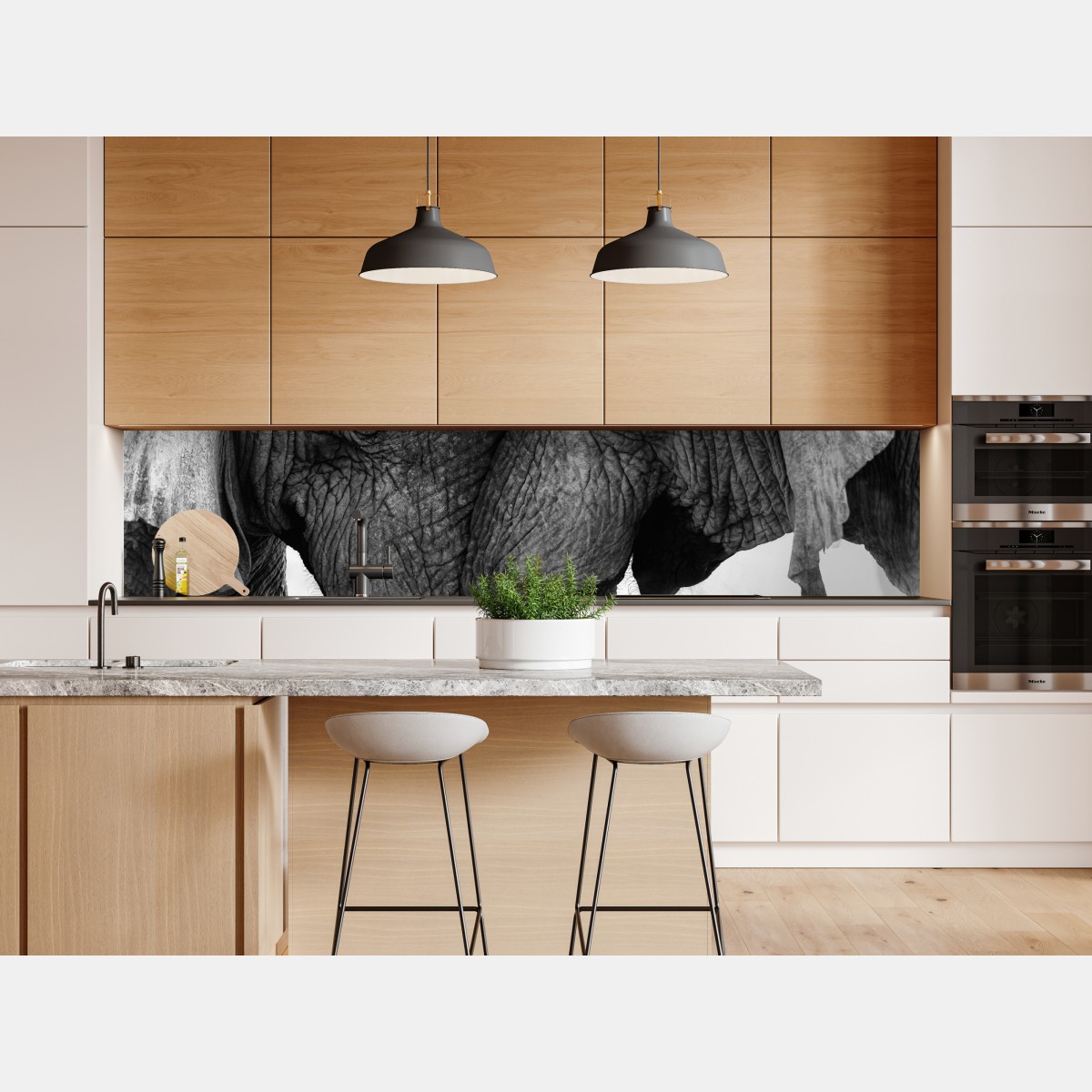 Naklejka repozycjonowalna uścisk słoni czarno-biały portret – Wallissimo® Naklejka repozycjonowalna uścisk słoni czarno-biały portret – Wallissimo®