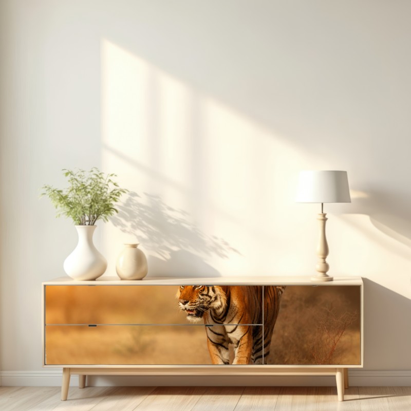 Naklejka repozycjonowalna majestatyczny tygrys w złotym świetle – Wallissimo® Naklejka repozycjonowalna majestatyczny tygrys w złotym świetle – Wallissimo®