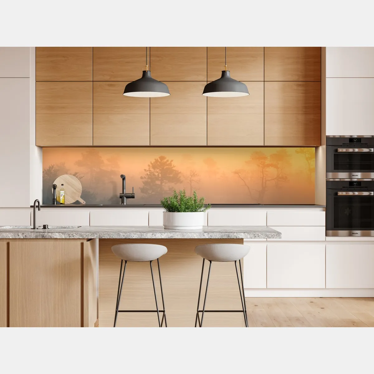 Naklejka repozycjonowalna senny wschód słońca nad mglistym torfowiskiem – Wallissimo® Naklejka repozycjonowalna senny wschód słońca nad mglistym torfowiskiem – Wallissimo®