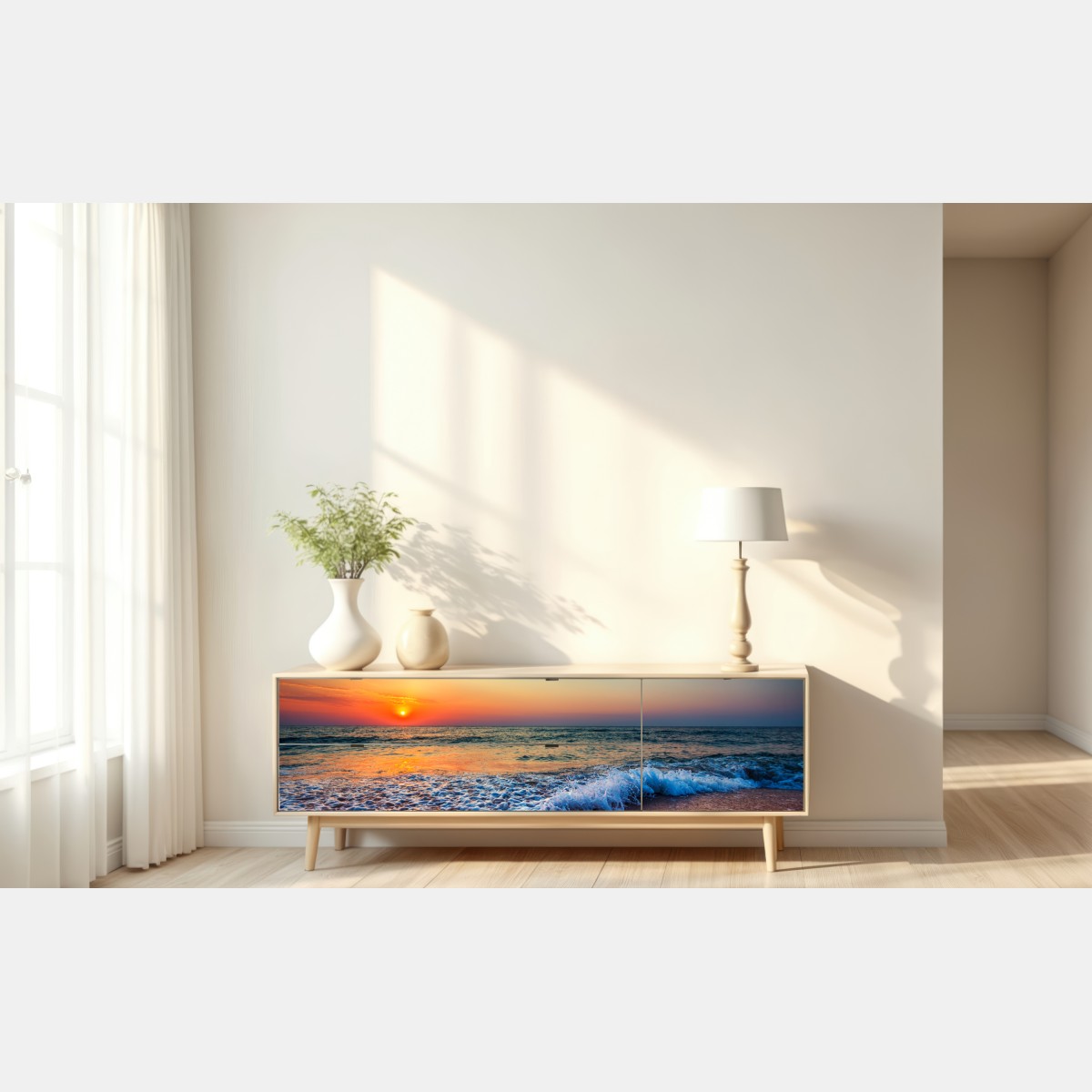 Naklejka repozycjonowalna złoty wschód słońca nad morzem – Wallissimo® Naklejka repozycjonowalna złoty wschód słońca nad morzem – Wallissimo®