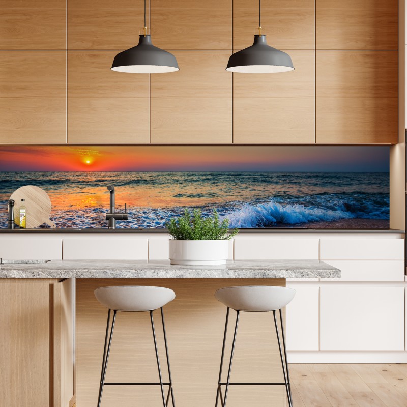 Naklejka repozycjonowalna złoty wschód słońca nad morzem – Wallissimo® Naklejka repozycjonowalna złoty wschód słońca nad morzem – Wallissimo®