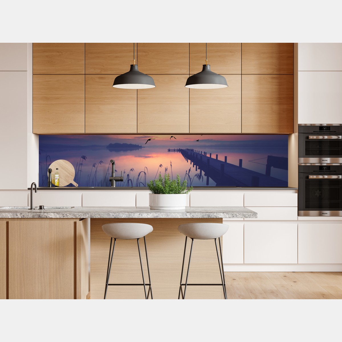 Naklejka repozycjonowalna spokojny wschód nad jeziorem z ptakami – Wallissimo® Naklejka repozycjonowalna spokojny wschód nad jeziorem z ptakami – Wallissimo®