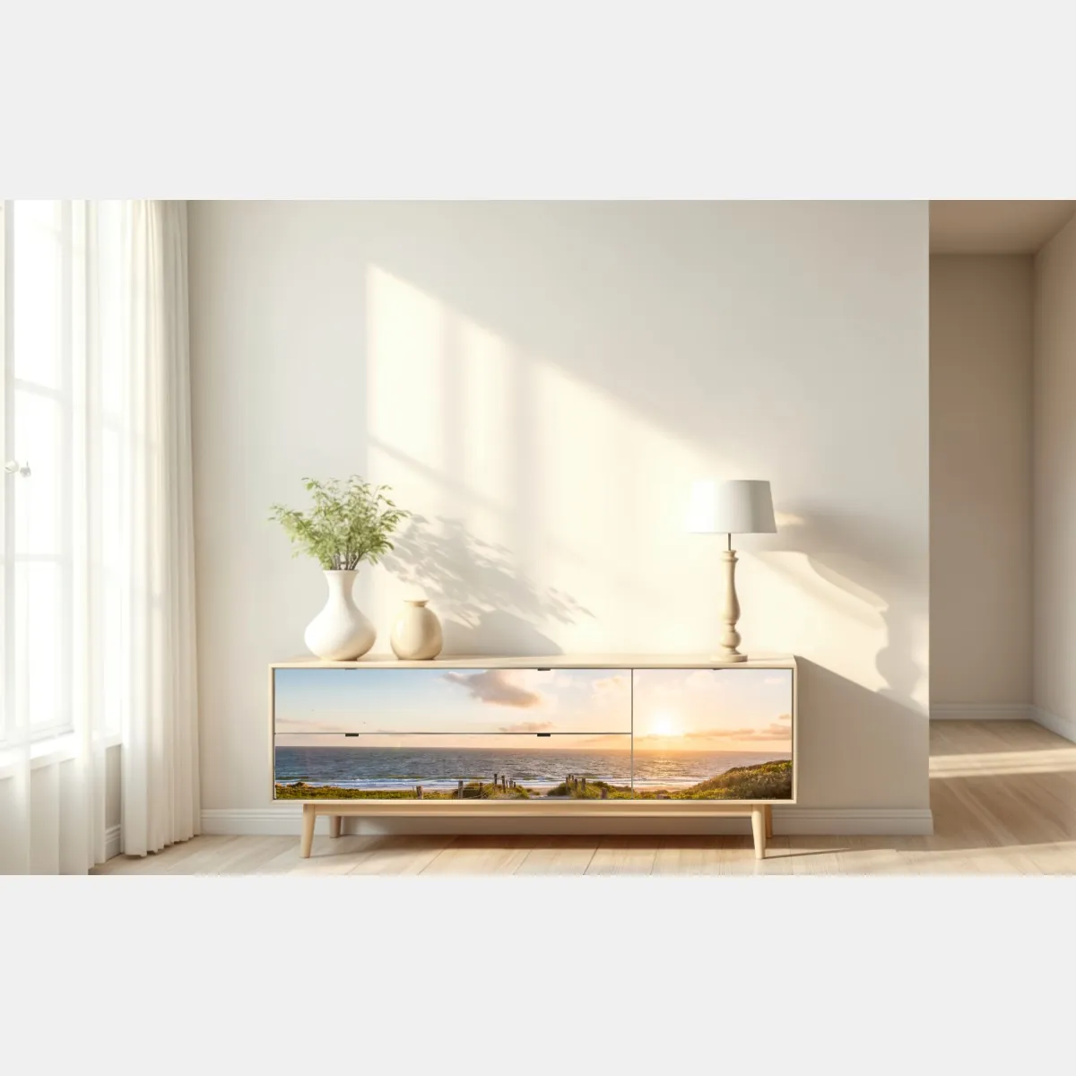 Naklejka repozycjonowalna słoneczna ścieżka na plażę nad oceanem – Wallissimo® Naklejka repozycjonowalna słoneczna ścieżka na plażę nad oceanem – Wallissimo®