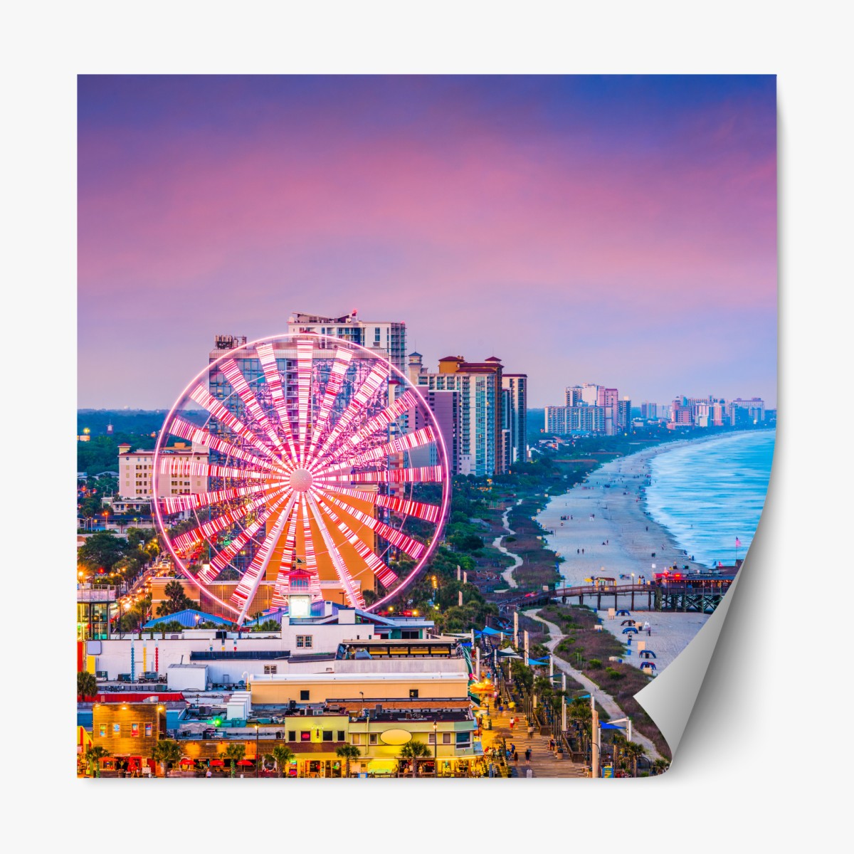 Repositionable sticker Myrtle Beach sunset skyline with ferris wheel