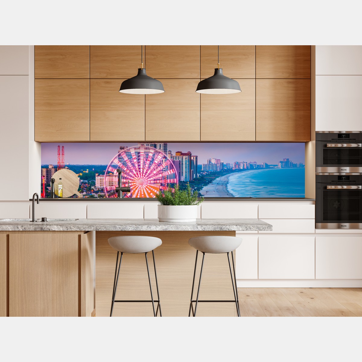 Naklejka repozycjonowalna Myrtle Beach zachód słońca nad plażą z diabelskim młynem – Wallissimo® Naklejka repozycjonowalna Myrtle Beach zachód słońca nad plażą z diabelskim młynem – Wallissimo®