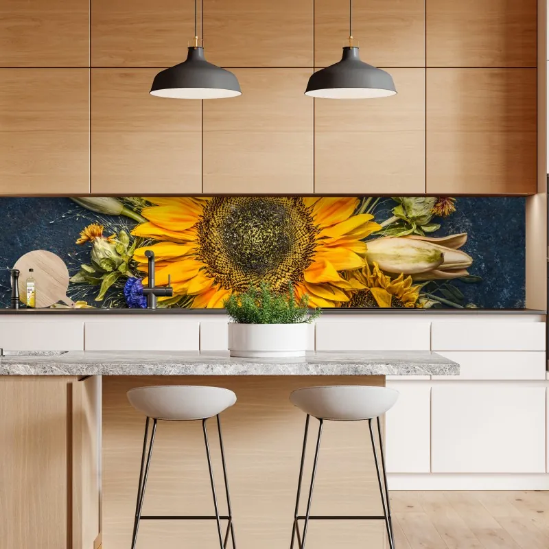 Naklejka repozycjonowalna jesienny bukiet słoneczników na ciemnym rustykalnym tle – Wallissimo® Naklejka repozycjonowalna jesienny bukiet słoneczników na ciemnym rustykalnym tle – Wallissimo®