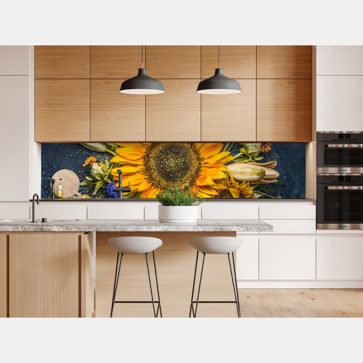 Naklejka repozycjonowalna jesienny bukiet słoneczników na ciemnym rustykalnym tle – Wallissimo® Naklejka repozycjonowalna jesienny bukiet słoneczników na ciemnym rustykalnym tle – Wallissimo®