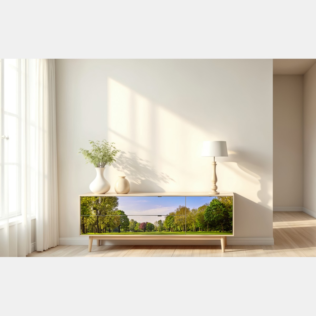 Naklejka repozycjonowalna słoneczna panorama parku miejskiego – Wallissimo® Naklejka repozycjonowalna słoneczna panorama parku miejskiego – Wallissimo®