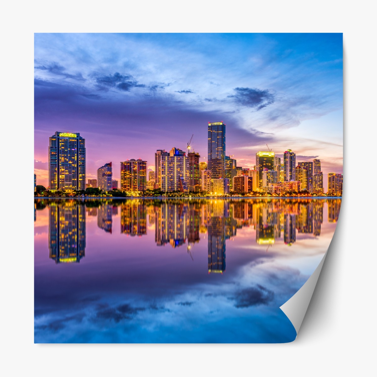 Repositionable sticker Miami skyline reflected on Biscayne Bay