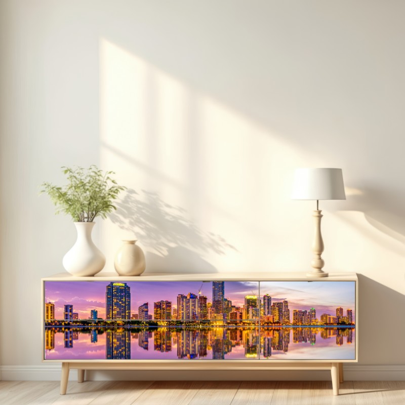 Naklejka repozycjonowalna Miami panorama odbita w Biscayne Bay – Wallissimo® Naklejka repozycjonowalna Miami panorama odbita w Biscayne Bay – Wallissimo®