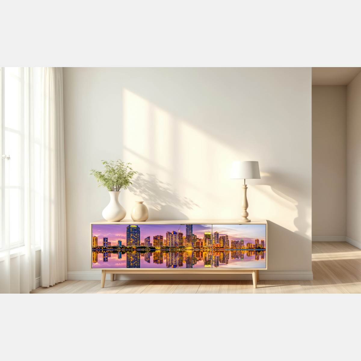 Naklejka repozycjonowalna Miami panorama odbita w Biscayne Bay – Wallissimo® Naklejka repozycjonowalna Miami panorama odbita w Biscayne Bay – Wallissimo®