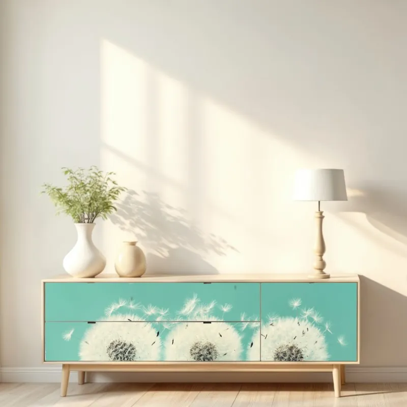 Naklejka repozycjonowalna trzy dmuchawce na turkusowym tle – Wallissimo® Naklejka repozycjonowalna trzy dmuchawce na turkusowym tle – Wallissimo®