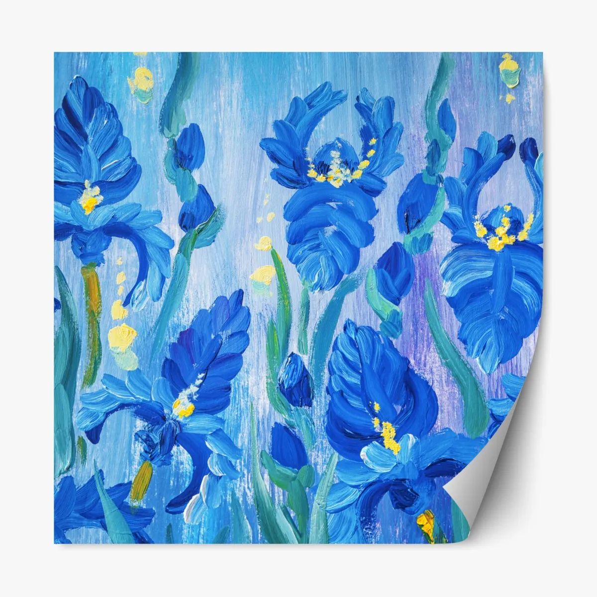 Naklejka repozycjonowalna żywy niebieski bukiet irysów – Wallissimo® Naklejka repozycjonowalna żywy niebieski bukiet irysów – Wallissimo®