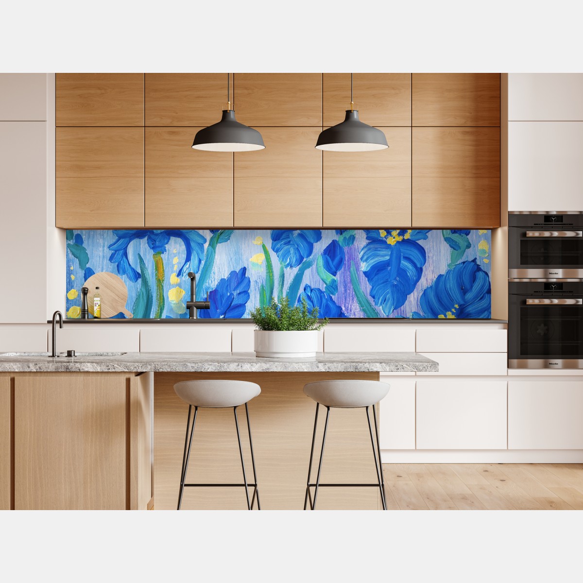 Naklejka repozycjonowalna żywy niebieski bukiet irysów – Wallissimo® Naklejka repozycjonowalna żywy niebieski bukiet irysów – Wallissimo®