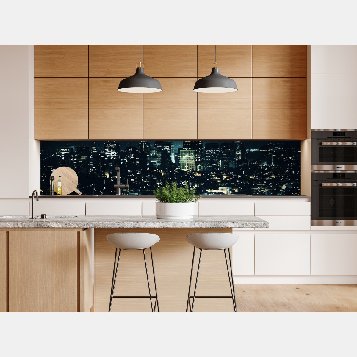 Naklejka repozycjonowalna droga prowadząca do oświetlonej panoramy miasta nocą – Wallissimo® Naklejka repozycjonowalna droga prowadząca do oświetlonej panoramy miasta nocą – Wallissimo®