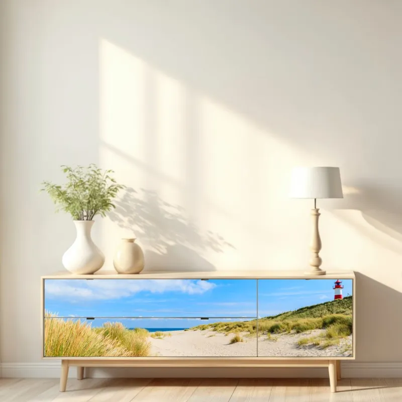 Naklejka repozycjonowalna spokojne wydmy Sylt z latarnią morską – Wallissimo® Naklejka repozycjonowalna spokojne wydmy Sylt z latarnią morską – Wallissimo®