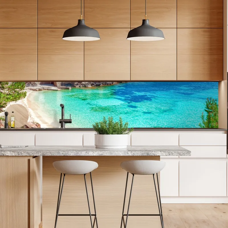 Naklejka repozycjonowalna spokojna zatoka śródziemnomorska z turkusowymi wodami – Wallissimo® Naklejka repozycjonowalna spokojna zatoka śródziemnomorska z turkusowymi wodami – Wallissimo®