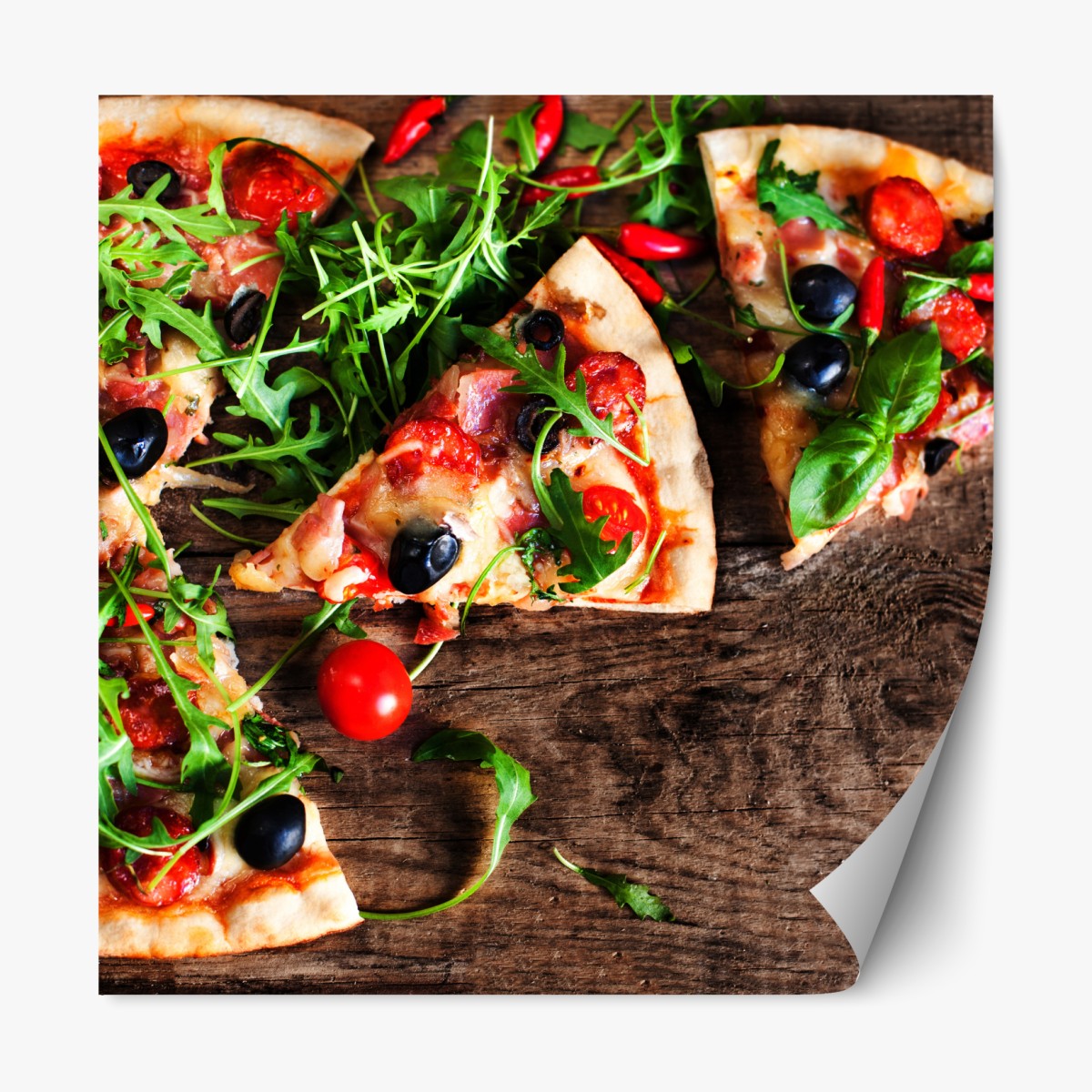 Repositionable sticker hot pepperoni pizza close-up