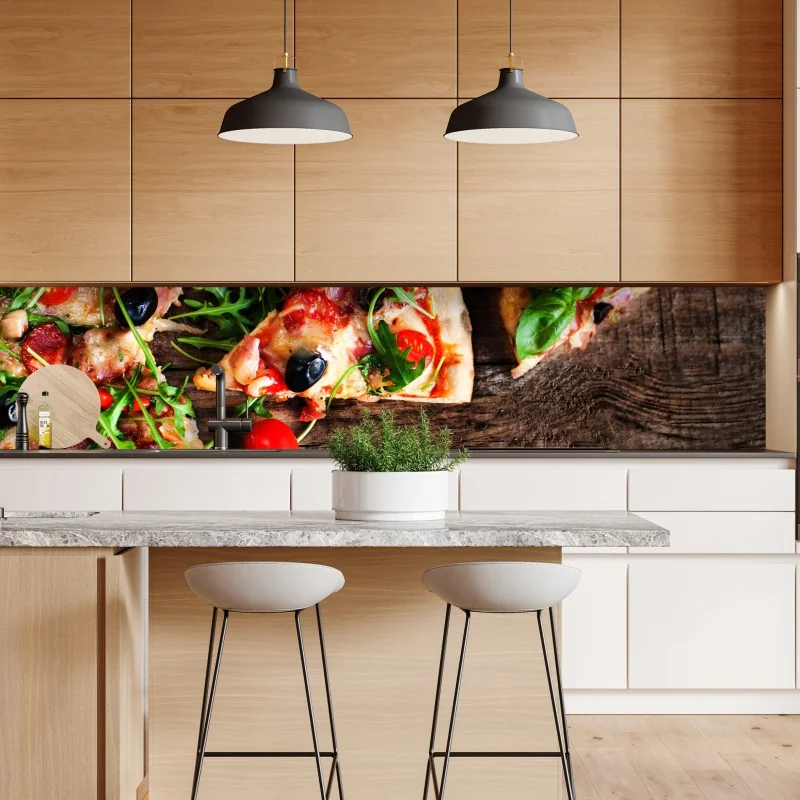 Naklejka repozycjonowalna gorąca pizza pepperoni z bliska – Wallissimo® Naklejka repozycjonowalna gorąca pizza pepperoni z bliska – Wallissimo®