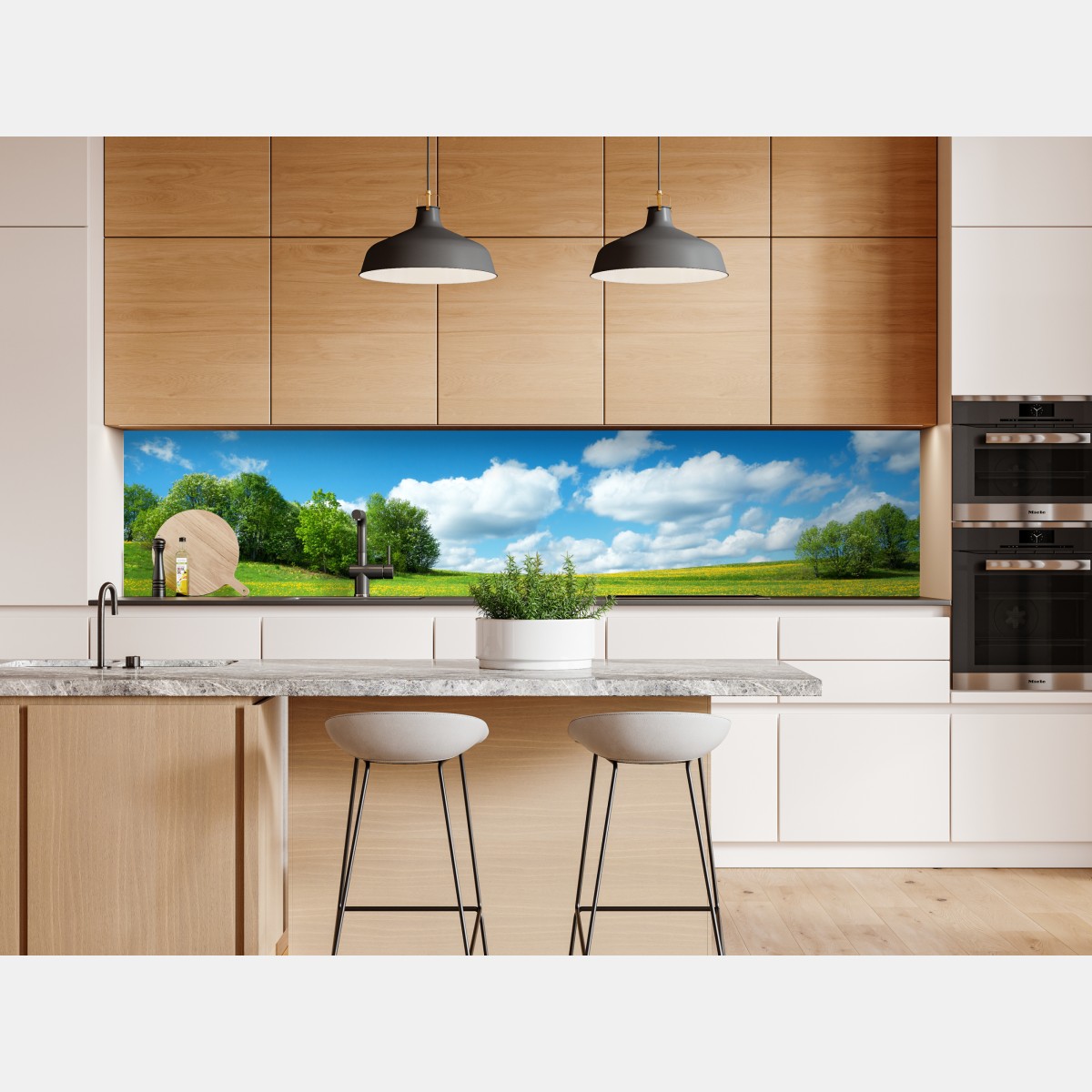 Naklejka repozycjonowalna słoneczna łąka z mniszkami i błękitnym niebem – Wallissimo® Naklejka repozycjonowalna słoneczna łąka z mniszkami i błękitnym niebem – Wallissimo®