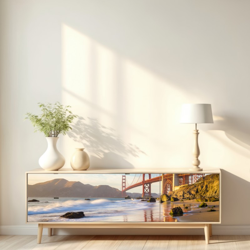 Naklejka repozycjonowalna Golden Gate o zachodzie słońca – Wallissimo® Naklejka repozycjonowalna Golden Gate o zachodzie słońca – Wallissimo®