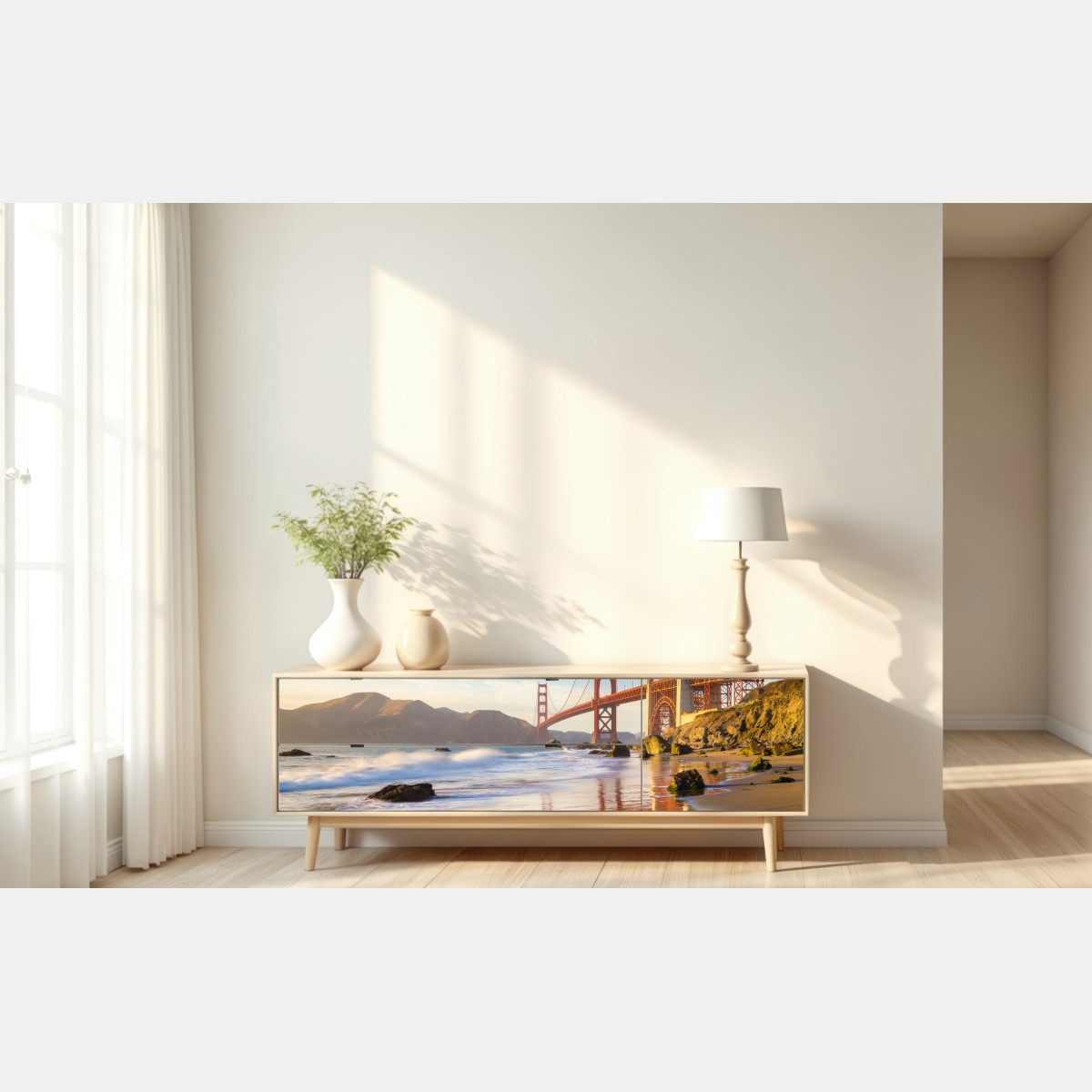 Naklejka repozycjonowalna Golden Gate o zachodzie słońca – Wallissimo® Naklejka repozycjonowalna Golden Gate o zachodzie słońca – Wallissimo®