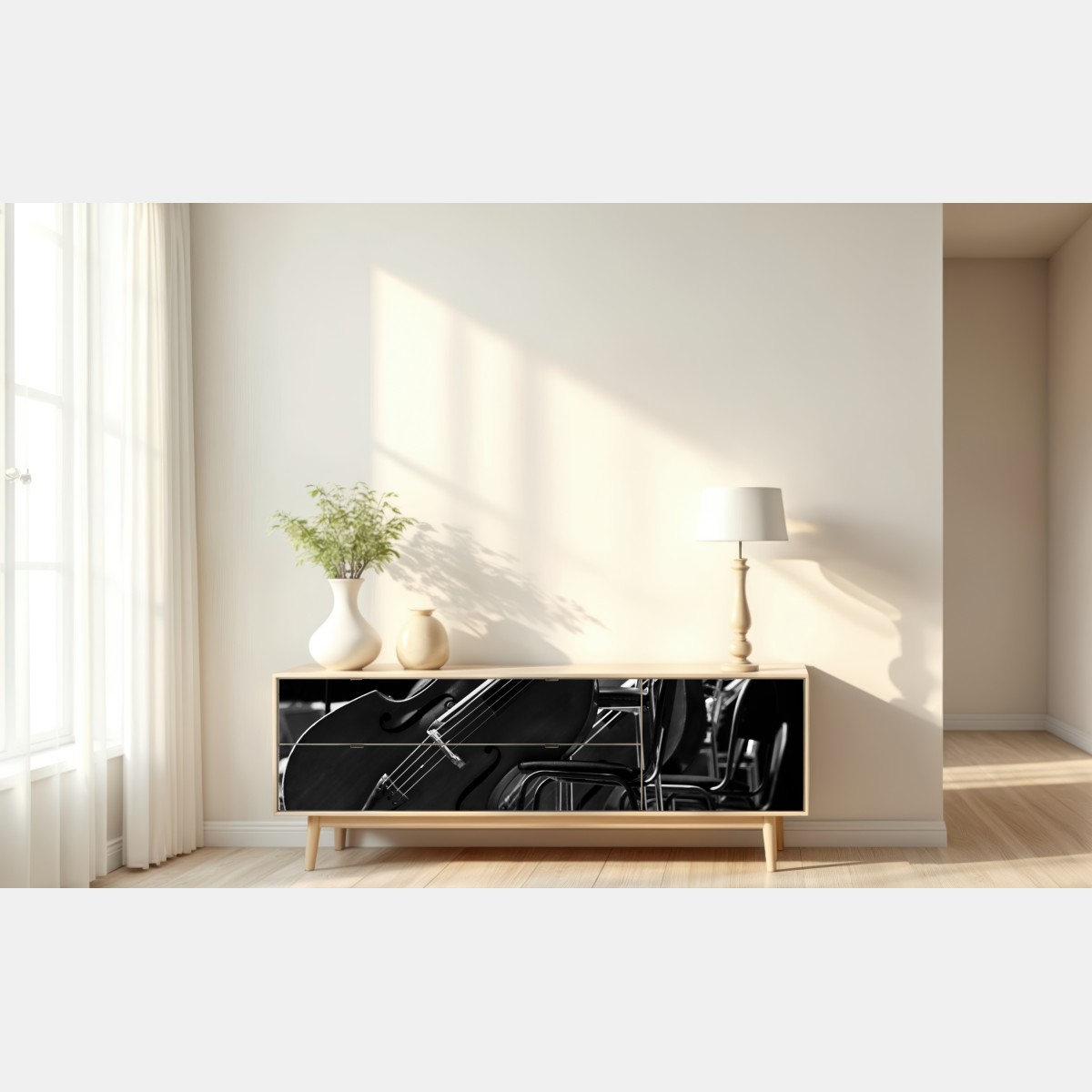 Naklejka repozycjonowalna kontrabasy orkiestry w monochromie – Wallissimo® Naklejka repozycjonowalna kontrabasy orkiestry w monochromie – Wallissimo®