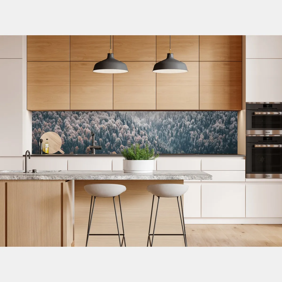 Naklejka repozycjonowalna mglisty jesienny las na śnieżnej górze – Wallissimo® Naklejka repozycjonowalna mglisty jesienny las na śnieżnej górze – Wallissimo®