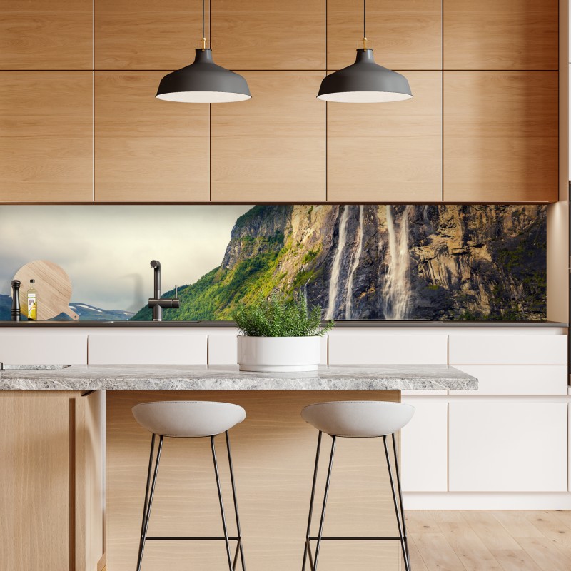 Naklejka repozycjonowalna wodospady spływające po klifach fiordu – Wallissimo® Naklejka repozycjonowalna wodospady spływające po klifach fiordu – Wallissimo®