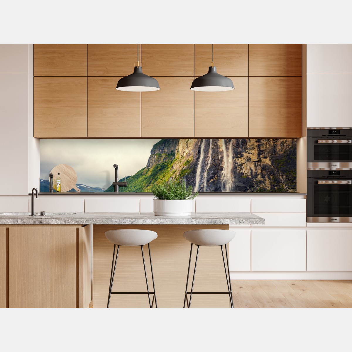 Naklejka repozycjonowalna wodospady spływające po klifach fiordu – Wallissimo® Naklejka repozycjonowalna wodospady spływające po klifach fiordu – Wallissimo®