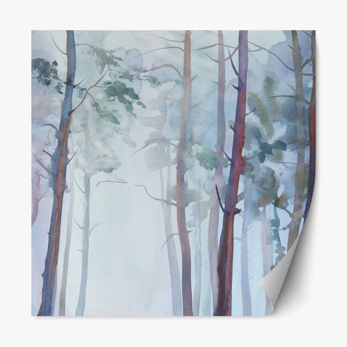 Repositionable sticker misty watercolor forest landscape