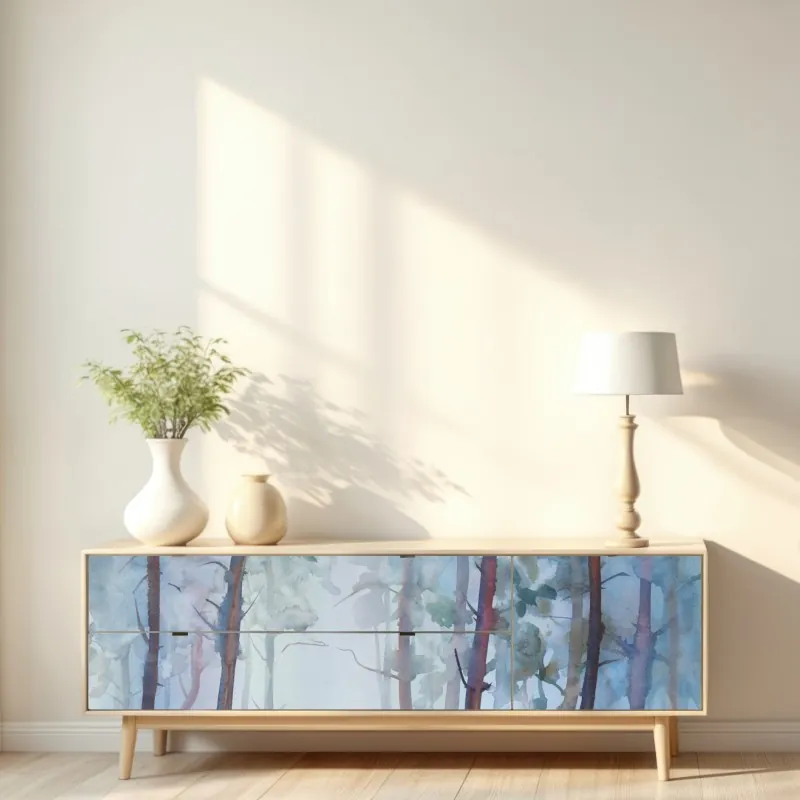 Naklejka repozycjonowalna mglisty akwarelowy las – Wallissimo® Naklejka repozycjonowalna mglisty akwarelowy las – Wallissimo®