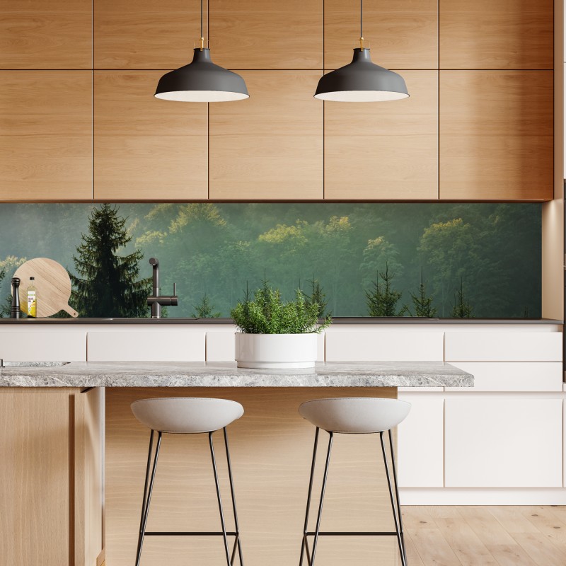 Naklejka repozycjonowalna mglisty las świerkowy w Karpatach o wschodzie słońca – Wallissimo® Naklejka repozycjonowalna mglisty las świerkowy w Karpatach o wschodzie słońca – Wallissimo®