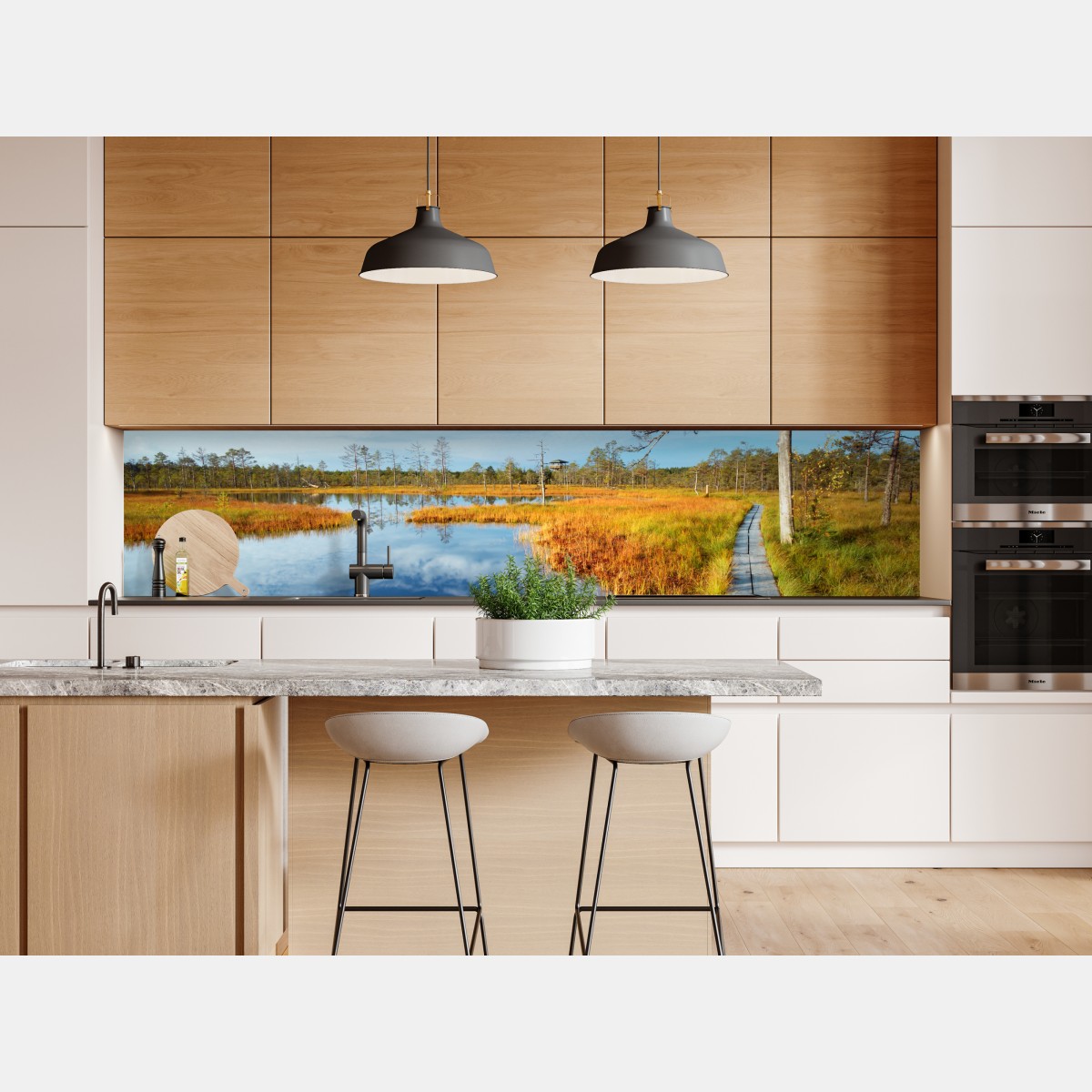 Naklejka repozycjonowalna jesienna kładka nad spokojnym torfowiskiem – Wallissimo® Naklejka repozycjonowalna jesienna kładka nad spokojnym torfowiskiem – Wallissimo®