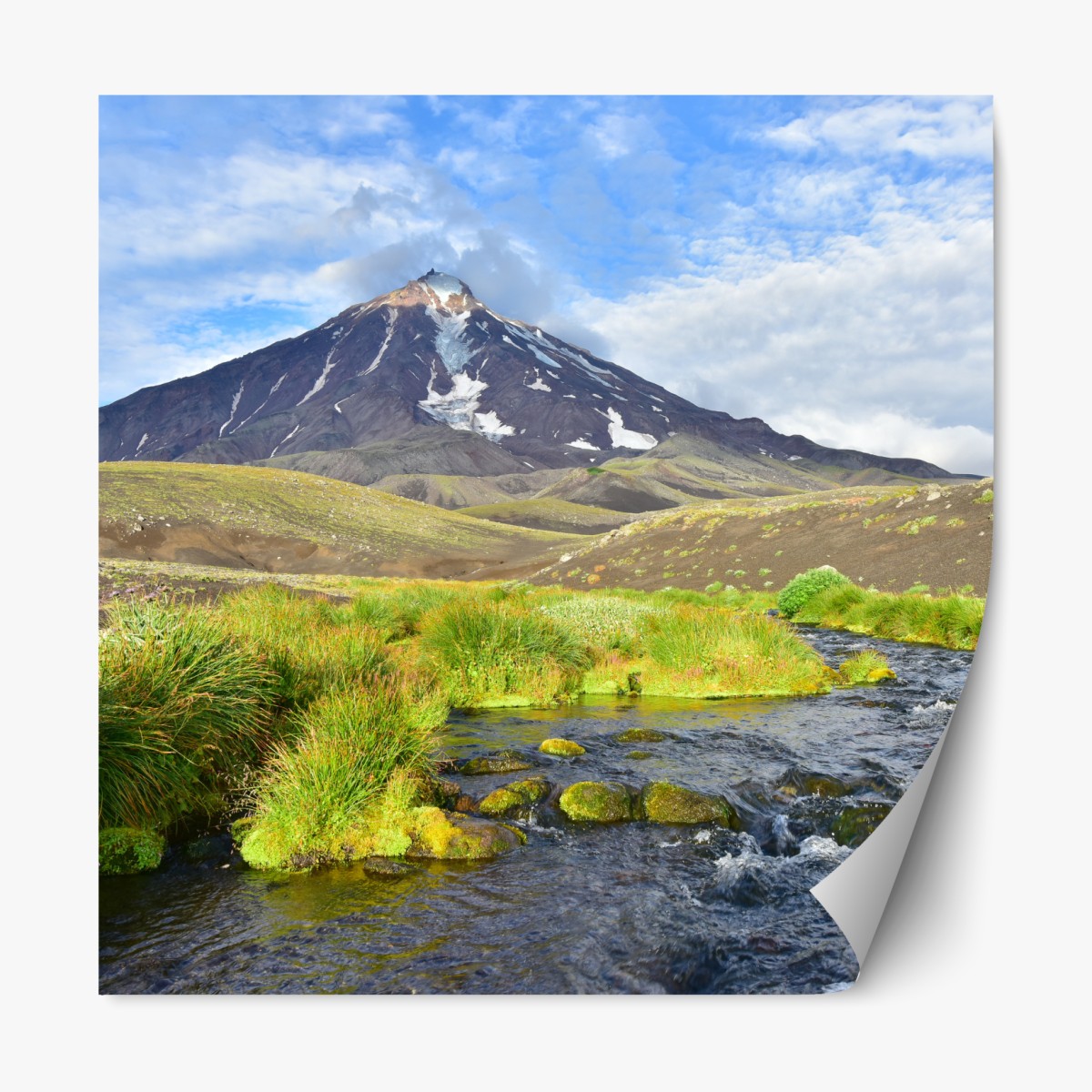 Repositionable sticker view of Koryaksky volcano on northeast slope