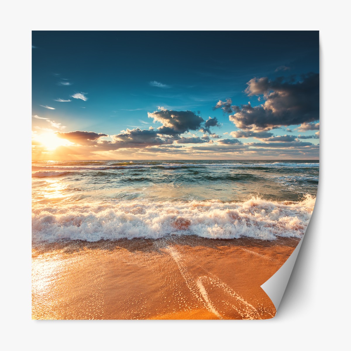 Repositionable sticker golden sunrise over the ocean shore