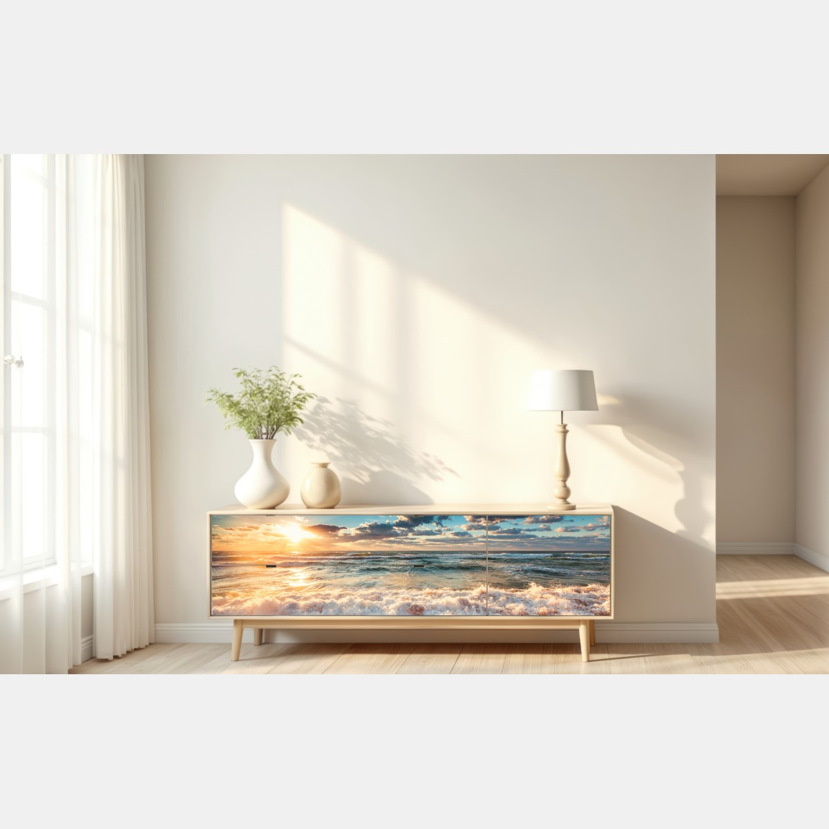 Naklejka repozycjonowalna złoty wschód słońca nad brzegiem morza – Wallissimo® Naklejka repozycjonowalna złoty wschód słońca nad brzegiem morza – Wallissimo®