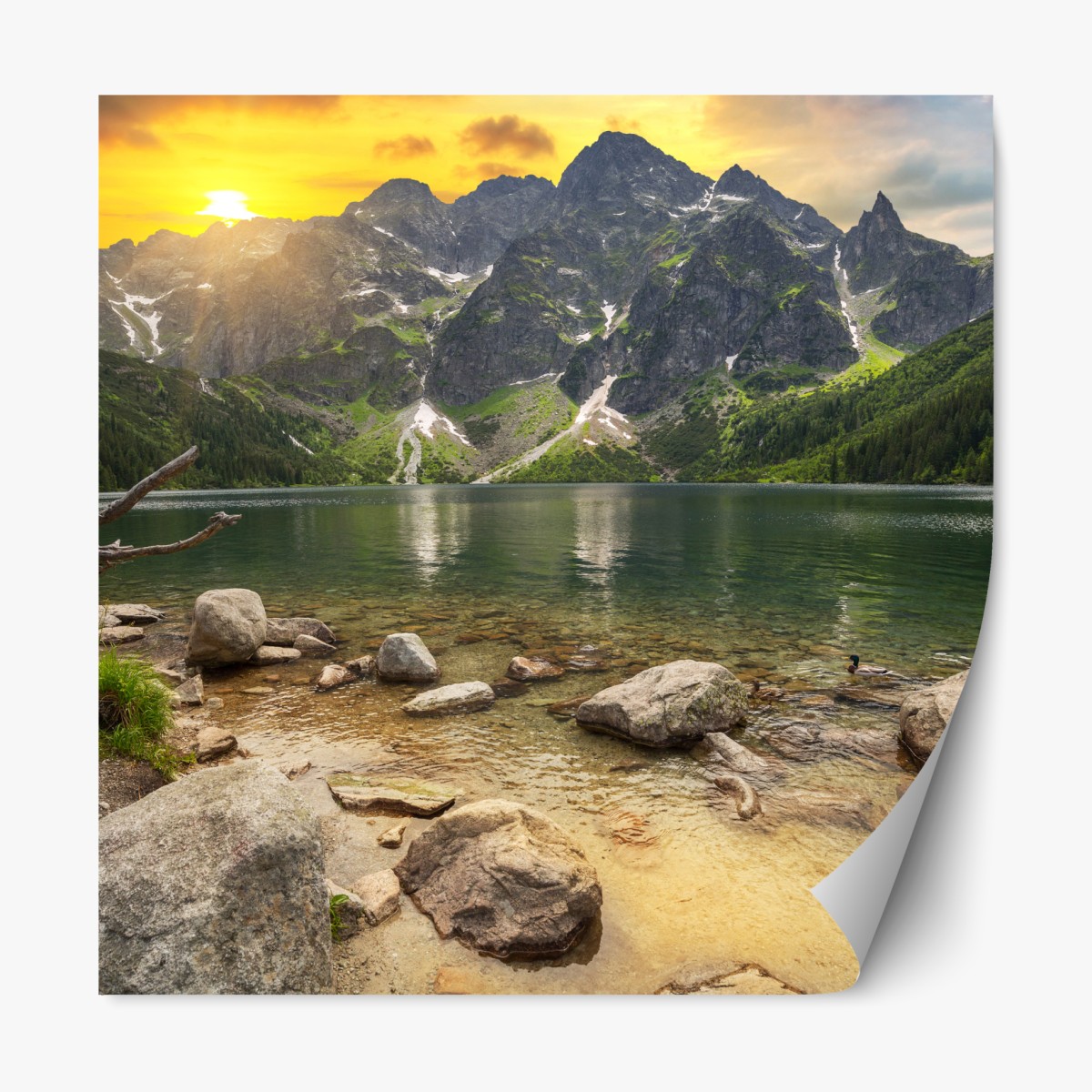 Repositionable sticker sunset over Eye of the Sea, Tatra Mountains, Poland
