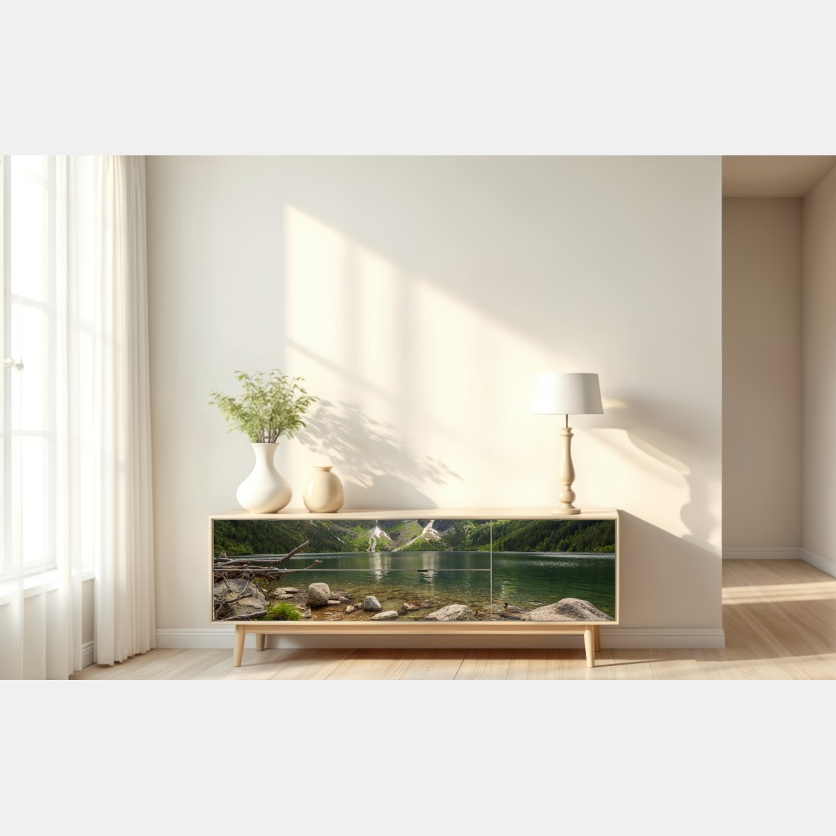 Naklejka repozycjonowalna zachód słońca nad Morskim Okiem w Tatrach, Polska – Wallissimo® Naklejka repozycjonowalna zachód słońca nad Morskim Okiem w Tatrach, Polska – Wallissimo®