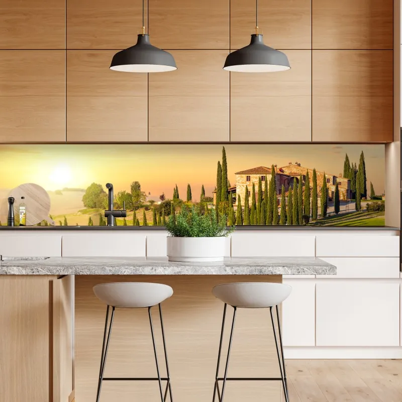 Naklejka repozycjonowalna Toskańskie pagórki o zachodzie słońca – Wallissimo®