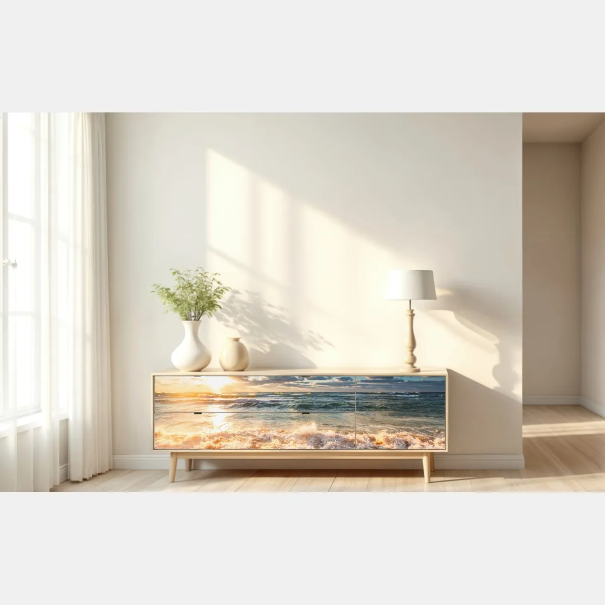 Naklejka repozycjonowalna złoty wschód słońca nad morzem – Wallissimo® Naklejka repozycjonowalna złoty wschód słońca nad morzem – Wallissimo®